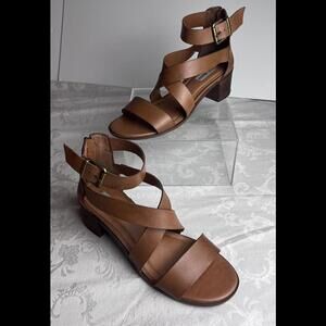 Steve Madden Womens Sandals Size 9.5M Brown Leather Strappy Block Heel